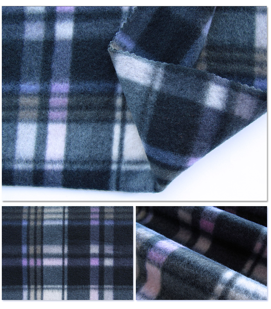 96F FDY Grid Impreso Two Side Brushed Fleece Fabric para Bufanda